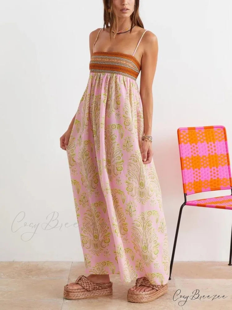 Bosnian Folk Floral Charming Thin Strap Midi Dress