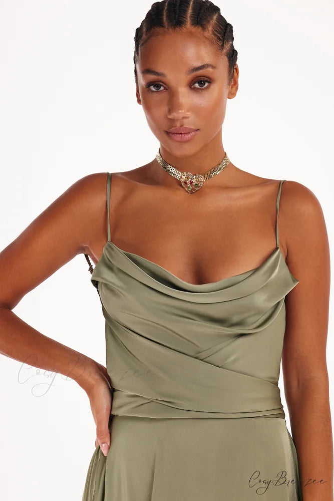Boudoir Olive Stylish Silk Slip Dress XL / Olive