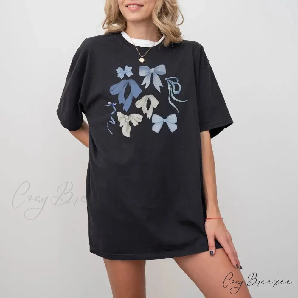 Bow Coquette Aesthetic Preppy Graceful Bow Band Graphic T Shirt Black / XXXL