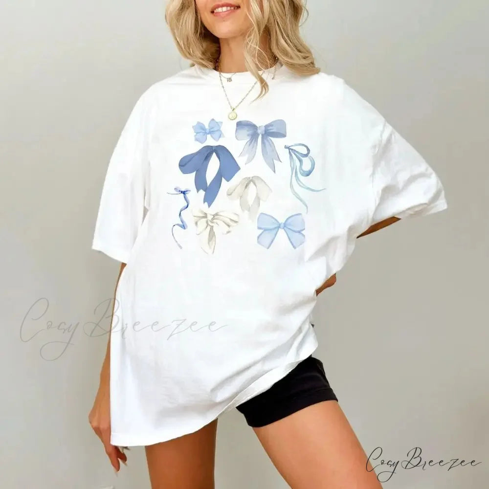 Bow Coquette Aesthetic Preppy Graceful Bow Band Graphic T Shirt WHITE / XXXL