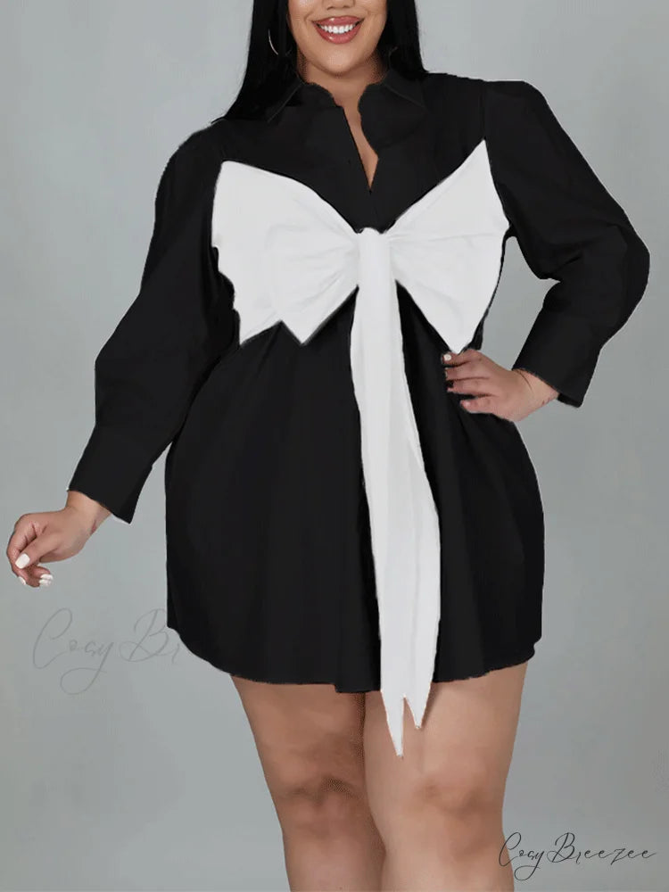 Bow Embellish Cutout Trendy Black Mini Dress Black / L