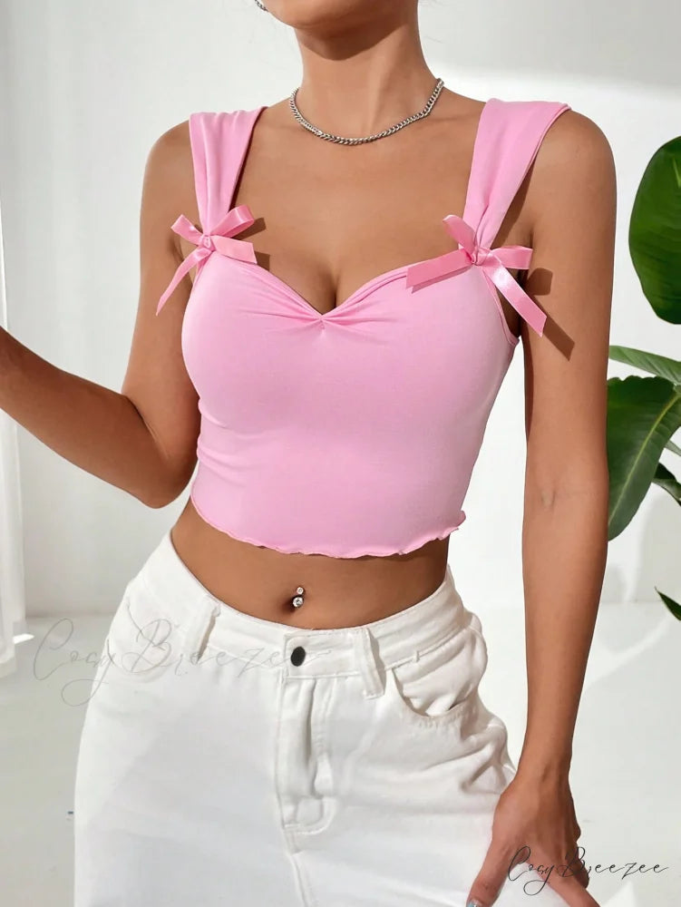 Bow Front Lettuce Trim Crop Wide Strap Top
