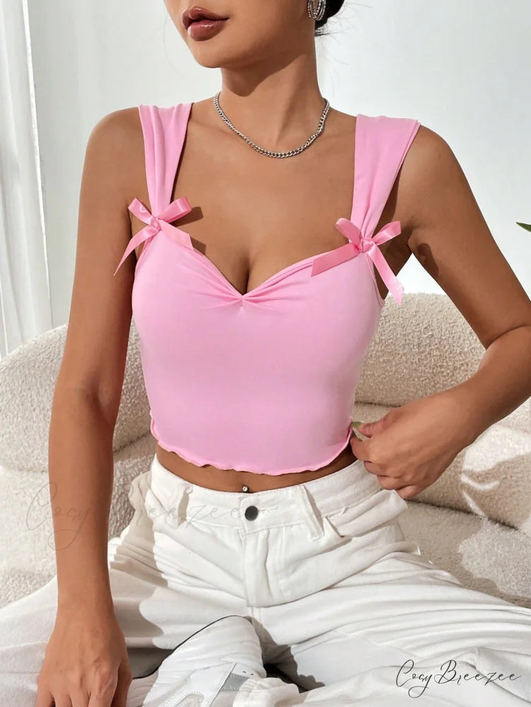 Bow Front Lettuce Trim Crop Wide Strap Top