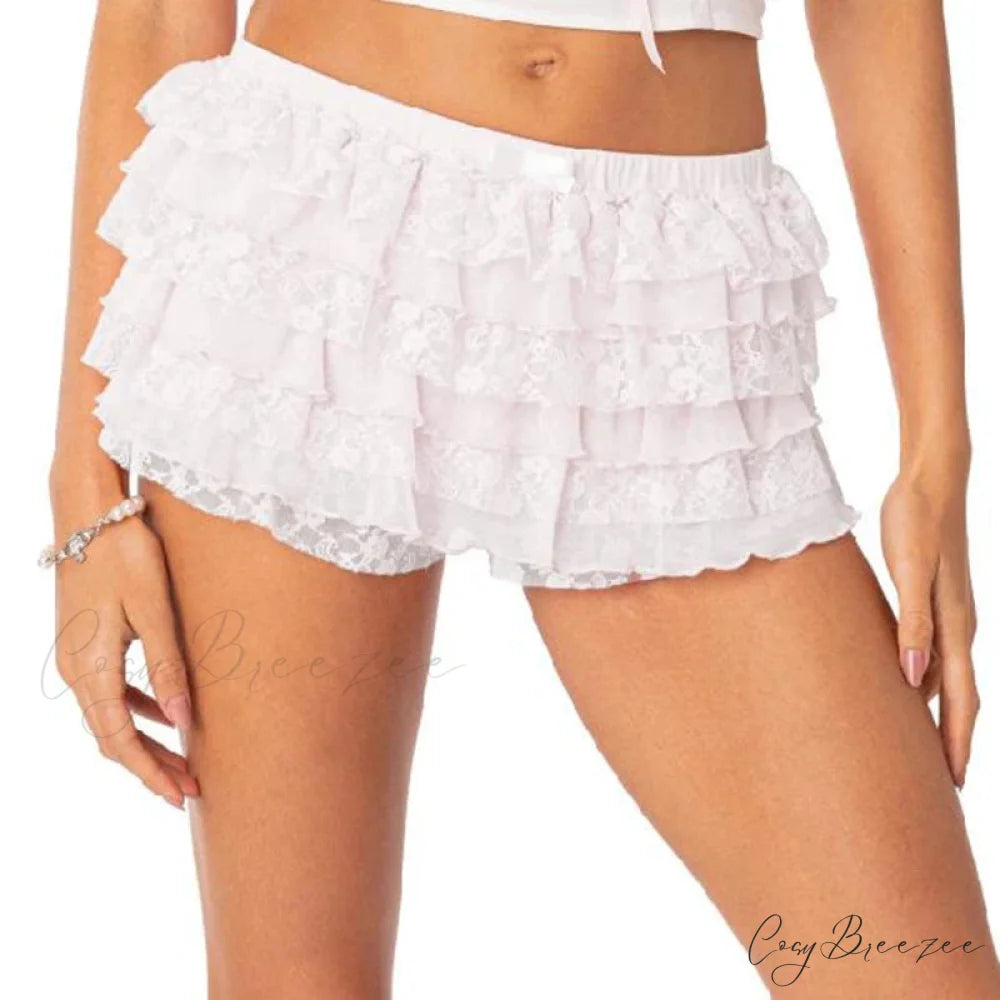 Bow Lace Trim Harajuku Shorts blue2 / S short-250223