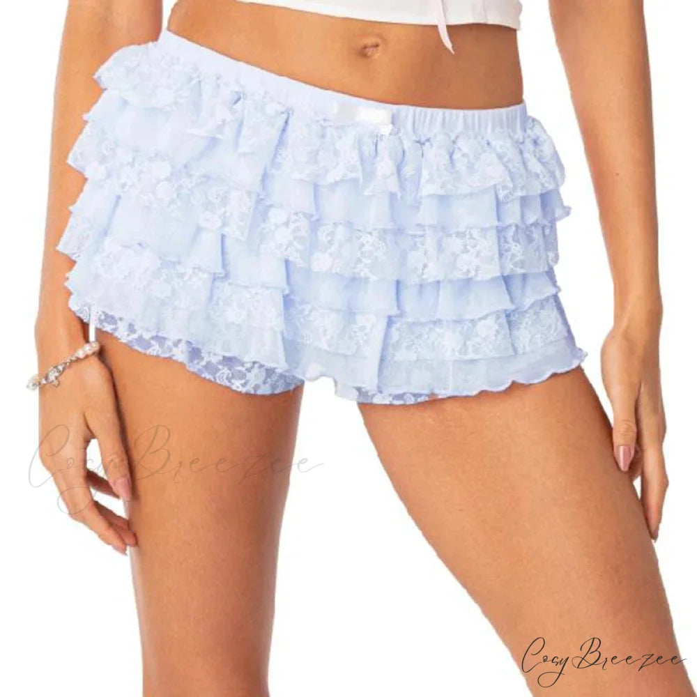 Bow Lace Trim Harajuku Shorts blue3 / S short-250223
