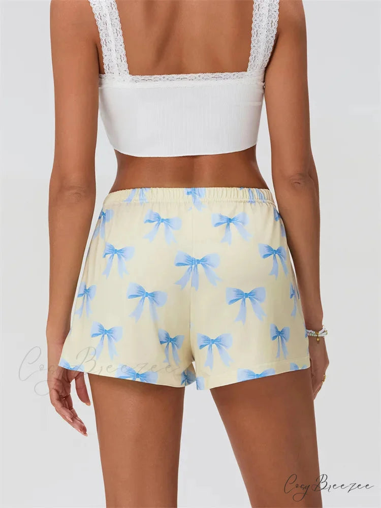 Bow Print Elastic Sleep Shorts short-250223