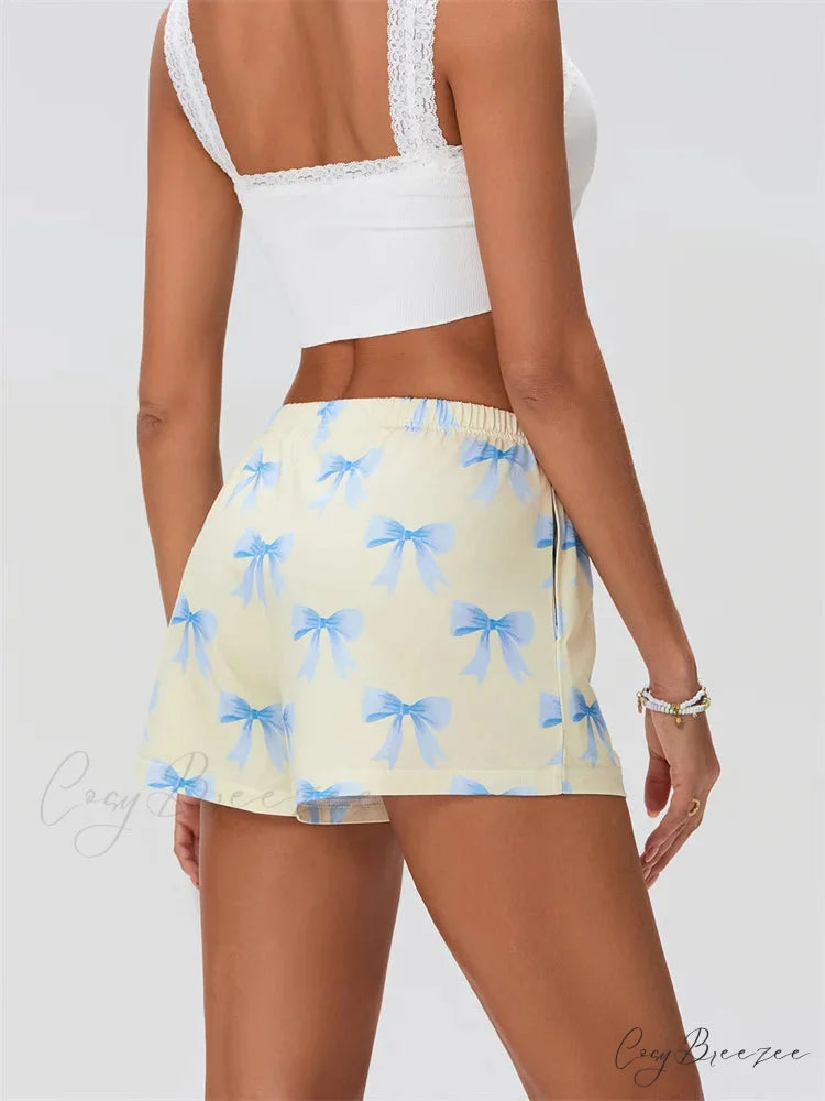 Bow Print Elastic Sleep Shorts short-250223
