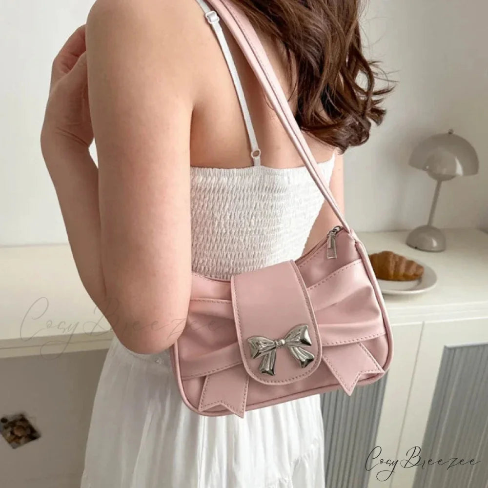 Bow PU Leather Casual Handbag shoulder-250126
