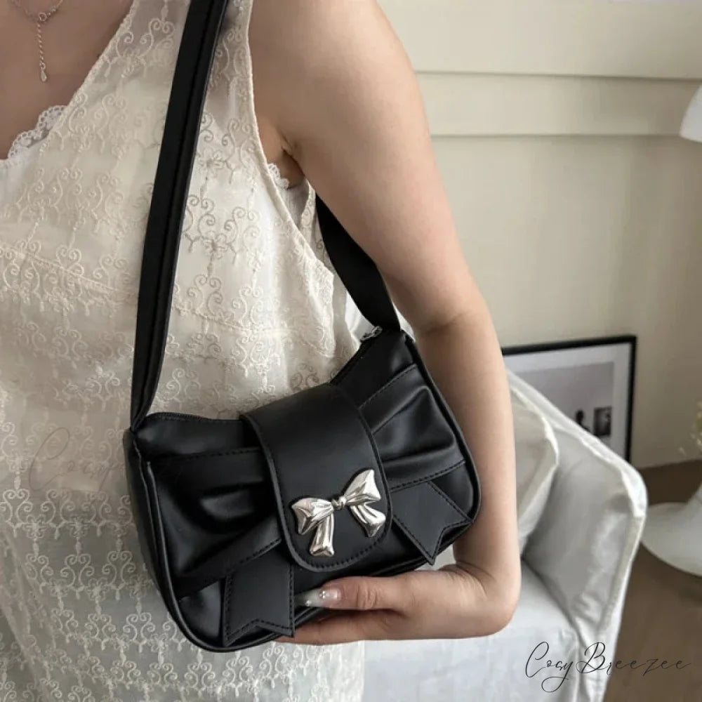 Bow PU Leather Casual Handbag shoulder-250126