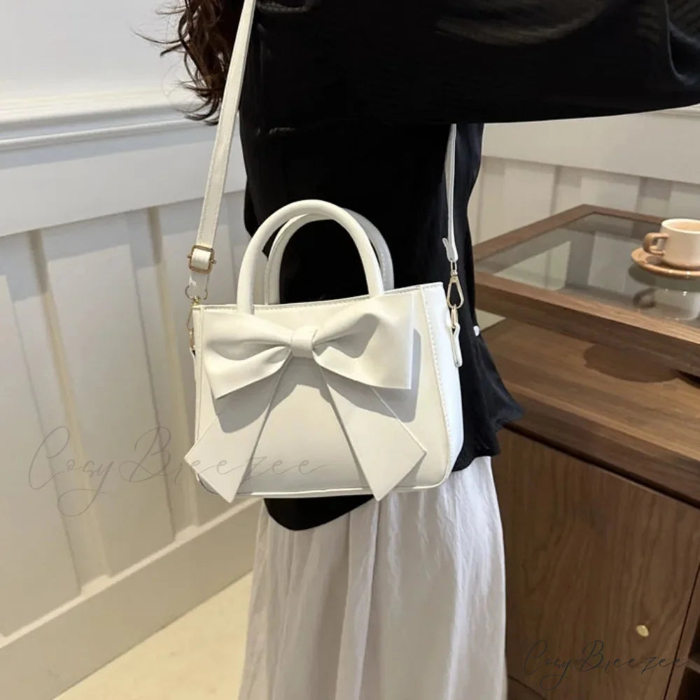 Bow PU Leather Solid Underarm Handbag handbag-250126