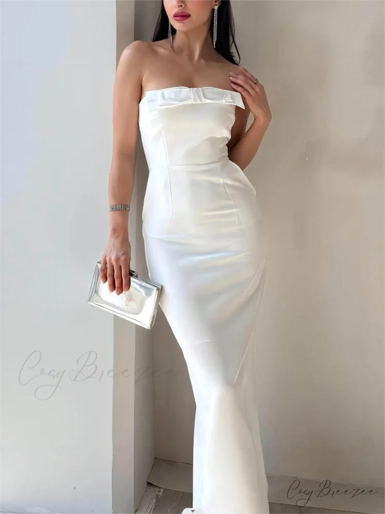 Bow Strapless Stylish Midi Dress
