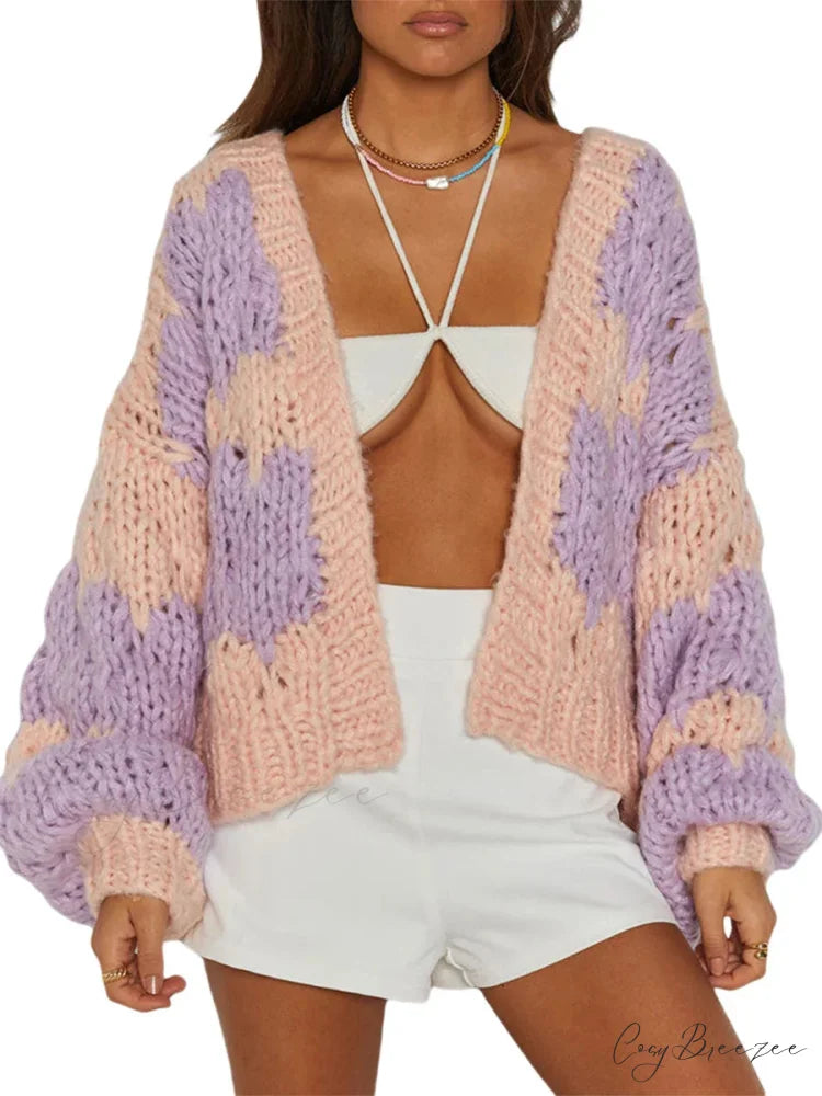 Bow Tie Front V-neck Cardigan pink 2 / S cardigans-241228