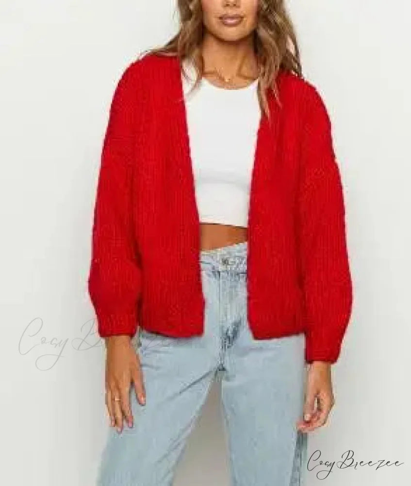 Bow Tie Front V-neck Cardigan red / S cardigans-241228