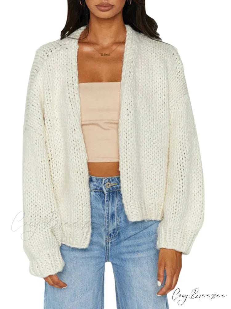 Bow Tie Front V-neck Cardigan white / S cardigans-241228