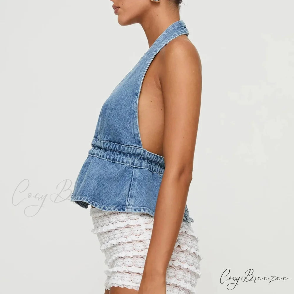 Bow Tie-Up Denim Crop Top croptop-250223
