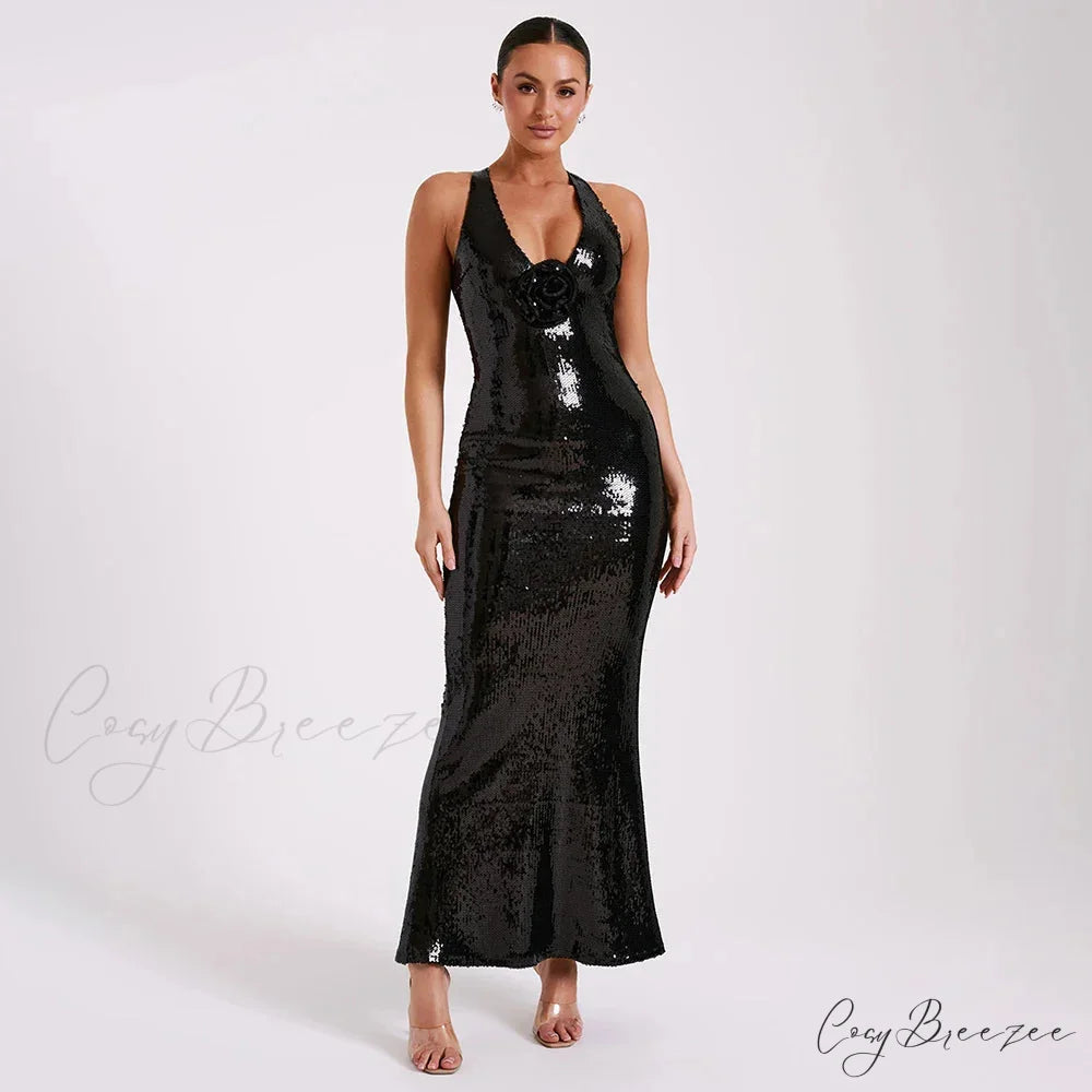 BRIELE Elegant MAXI DRESS Black / XS