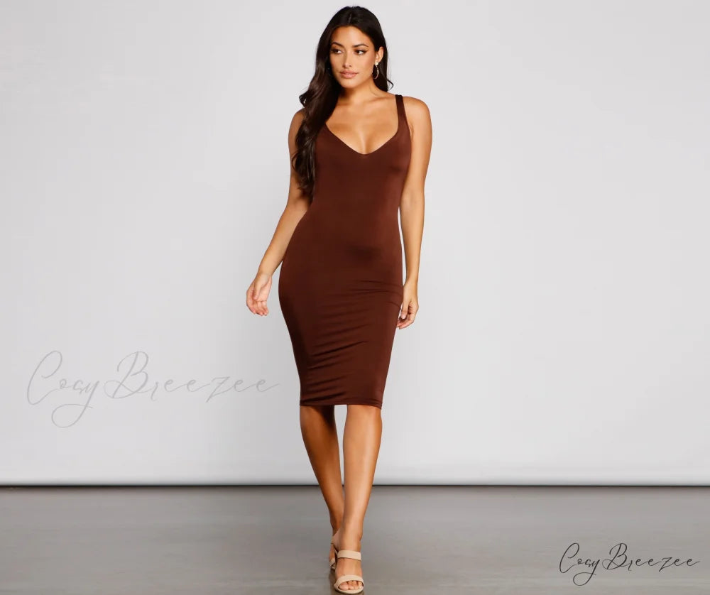 Bring On Basics Charming Sleeveless Midi Dress IVORY / L
