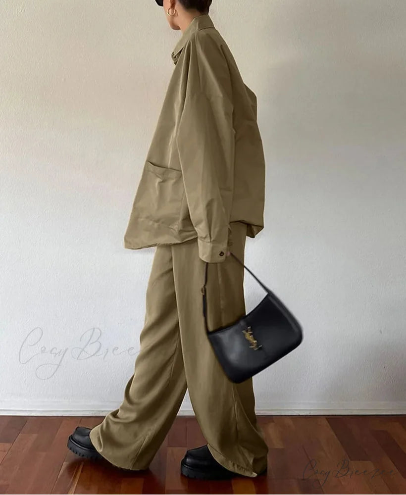 Brown Cotton High Waist Trousers Office Set officetwopieceset-250223