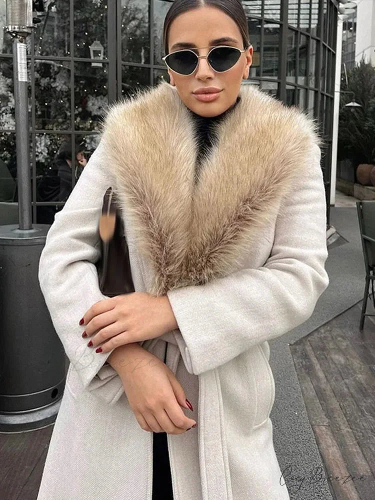 Brown Fluffy Faux Fur Relaxed Coat White / S overcoats-241228