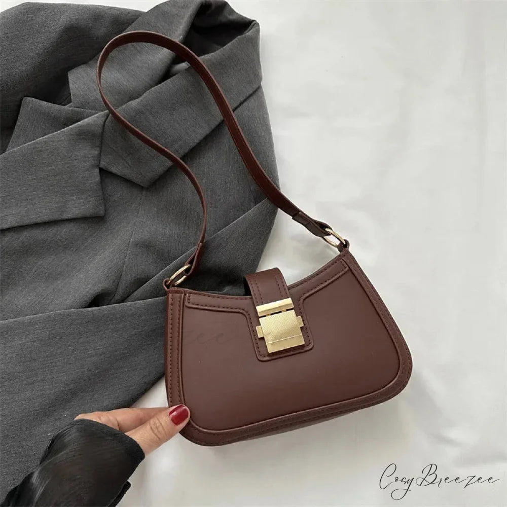 Brown Gold Buckle Vintage Bag Brown / 20.5x5.5x13cm shoulder-250126