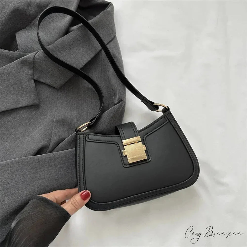 Brown Gold Buckle Vintage Bag Black / 20.5x5.5x13cm shoulder-250126