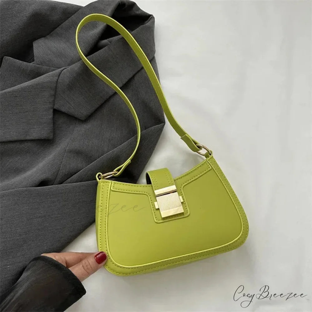 Brown Gold Buckle Vintage Bag Green / 20.5x5.5x13cm shoulder-250126