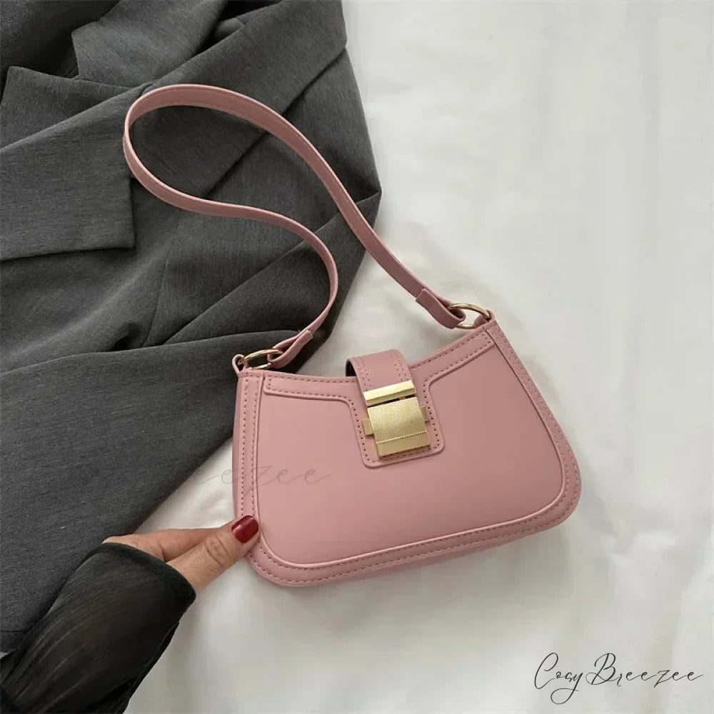 Brown Gold Buckle Vintage Bag Pink / 20.5x5.5x13cm shoulder-250126