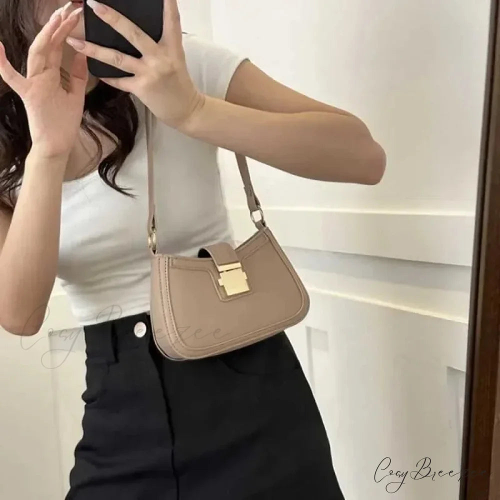 Brown Gold Buckle Vintage Bag shoulder-250126