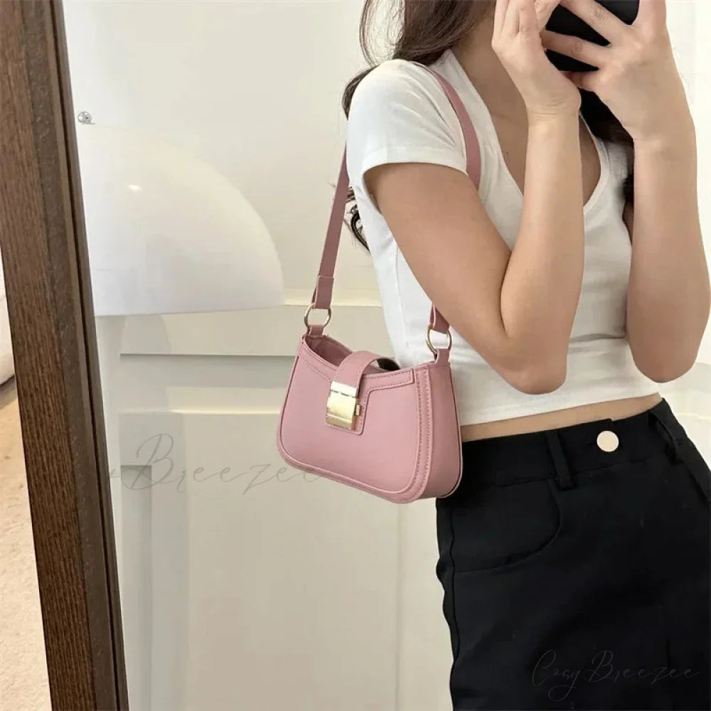 Brown Gold Buckle Vintage Bag shoulder-250126