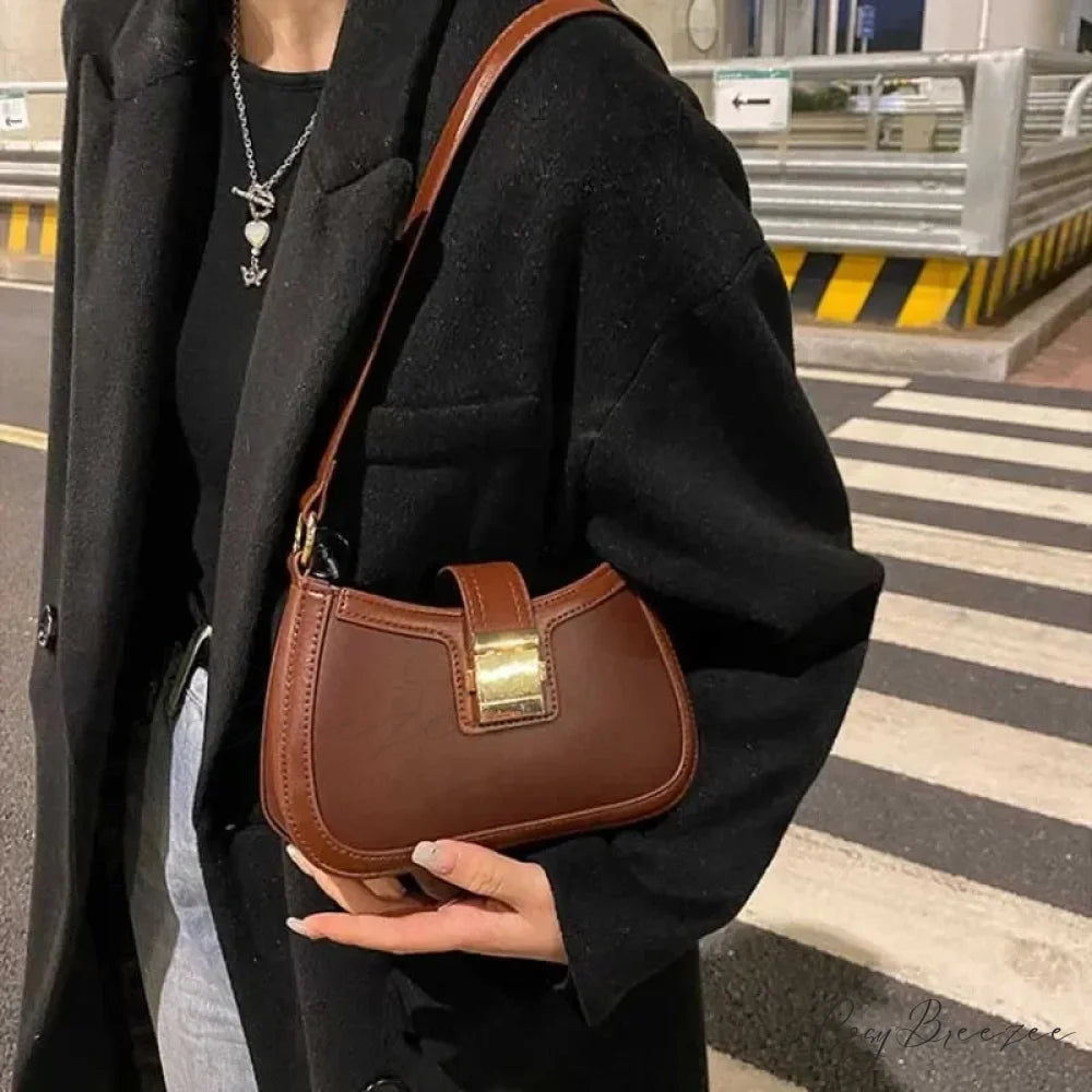 Brown Gold Buckle Vintage Bag shoulder-250126
