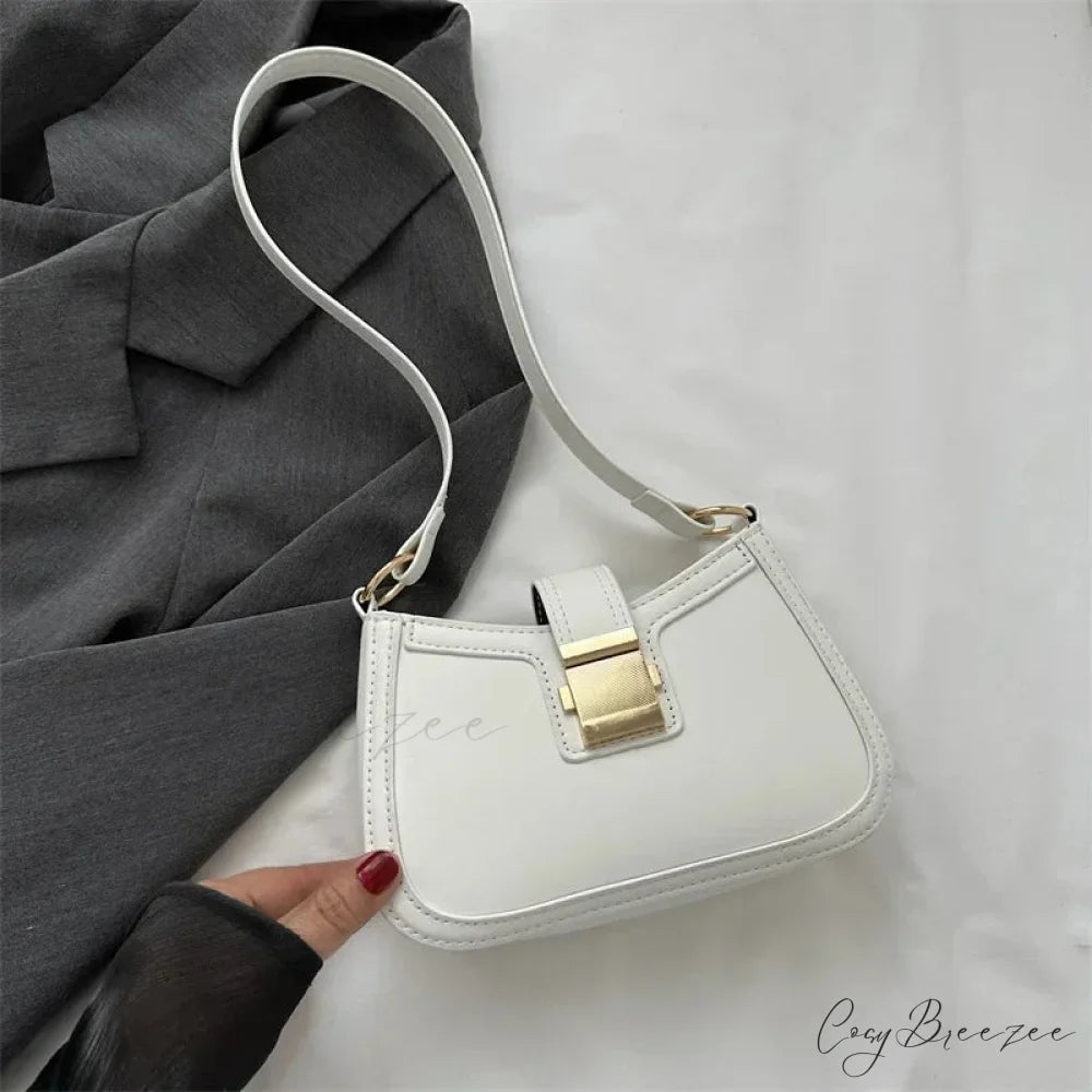 Brown Gold Buckle Vintage Bag White / 20.5x5.5x13cm shoulder-250126