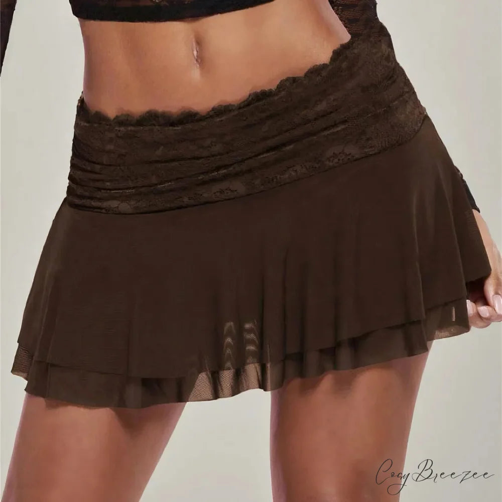 Brown Pleated Ballet Ruffle Skirt skirts-250223