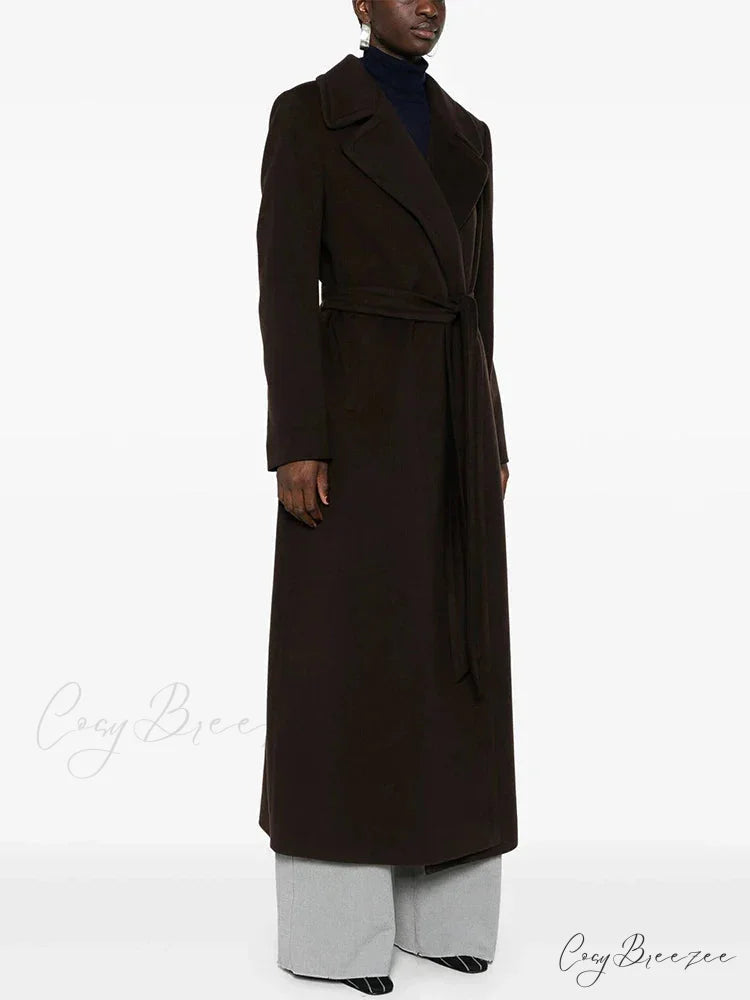 Brown Woolen Lapel Slim Coat overcoats-241228