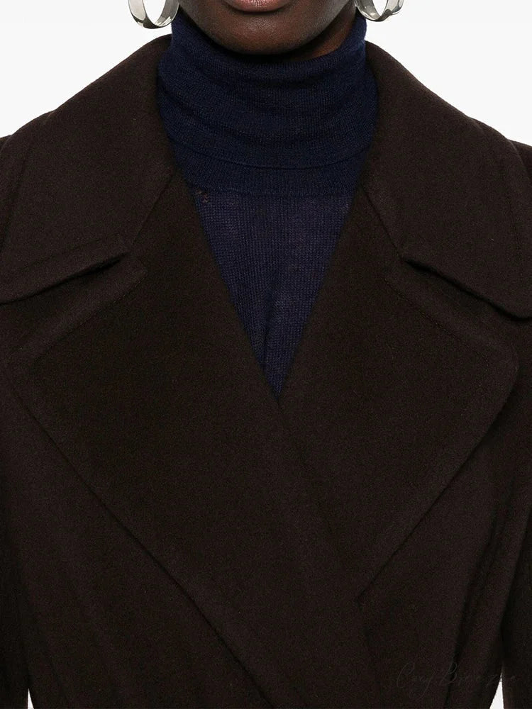 Brown Woolen Lapel Slim Coat overcoats-241228