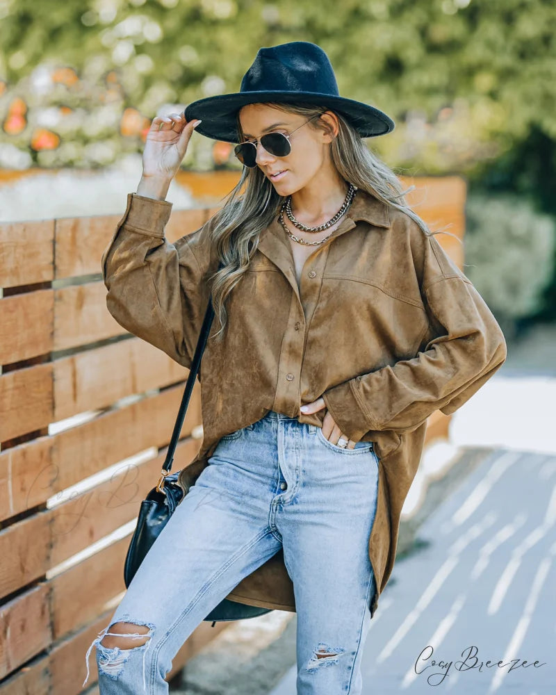 Brownfield Faux Suede Button Down Shirt Jacket