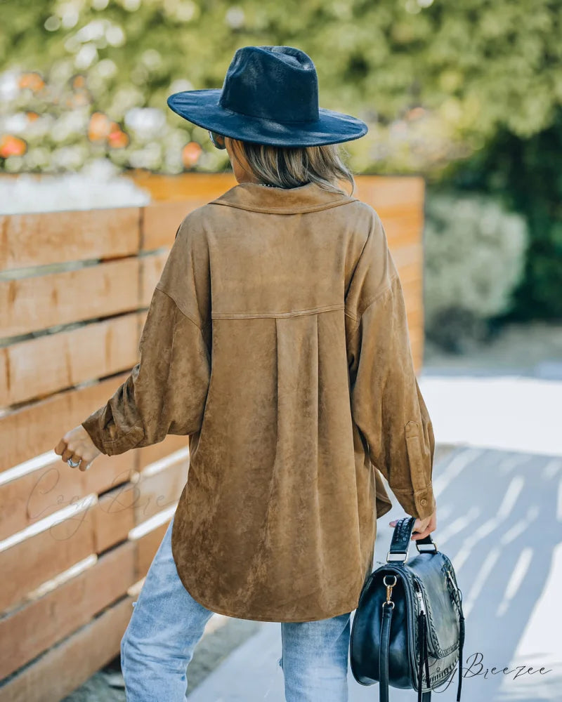 Brownfield Faux Suede Button Down Shirt Jacket