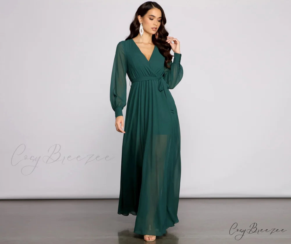 Bryn Chiffon Stylish A-Line Formal Dress HUNTER / S