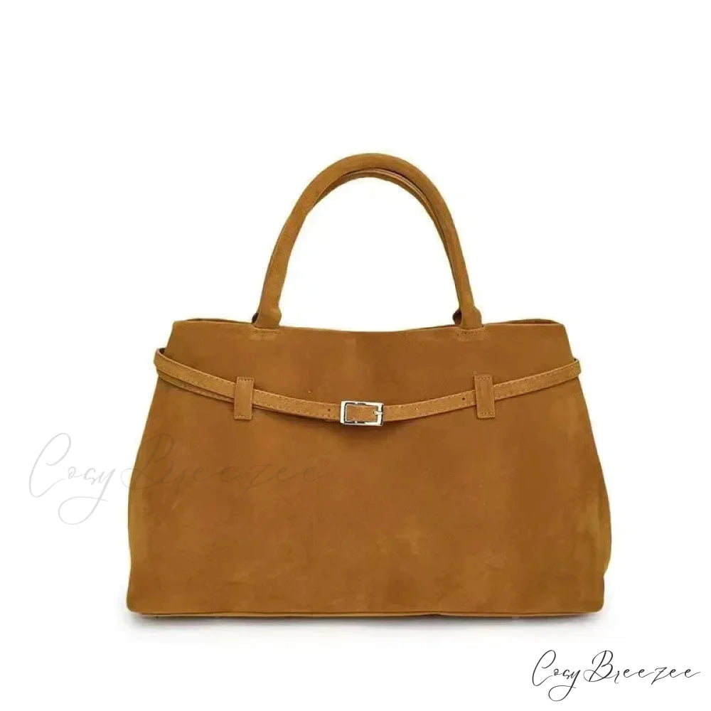 Buckle Decorative Faux Suede Large Tote Handbag Yellow handbag-250126