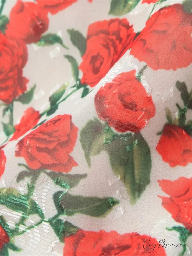 Bulgaria Roses Floral Trendy Backless Mini Dress