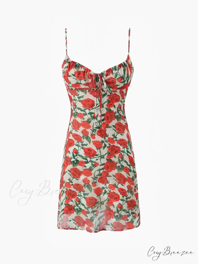 Bulgaria Roses Floral Trendy Backless Mini Dress