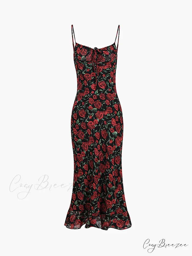 Bulgarian Roses Floral Trendy Cami Long Dress
