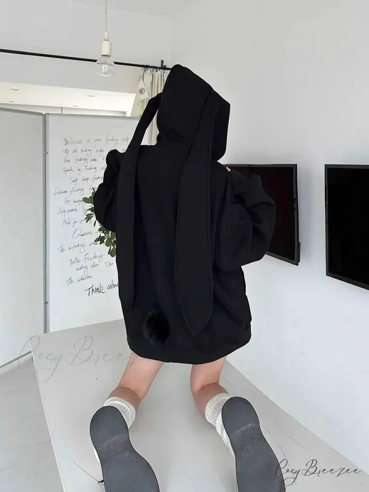 Bunny Girl Ears Hoodie black long / S hoodies-241228