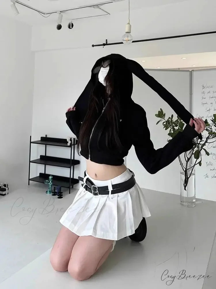 Bunny Girl Ears Hoodie black short / S hoodies-241228