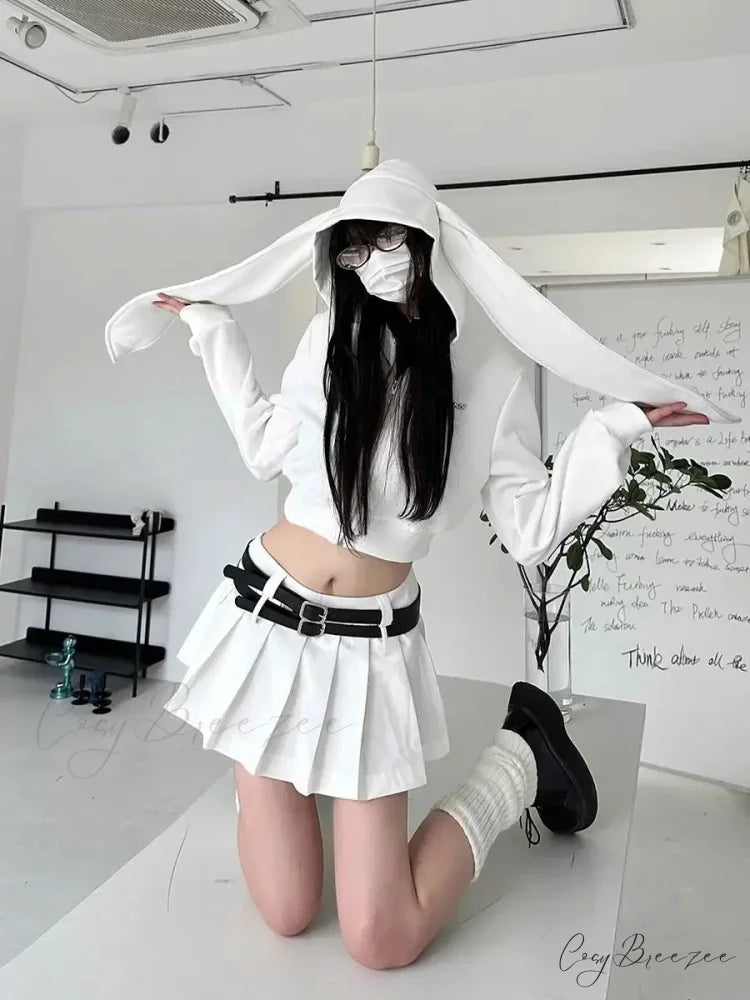 Bunny Girl Ears Hoodie white short / S hoodies-241228