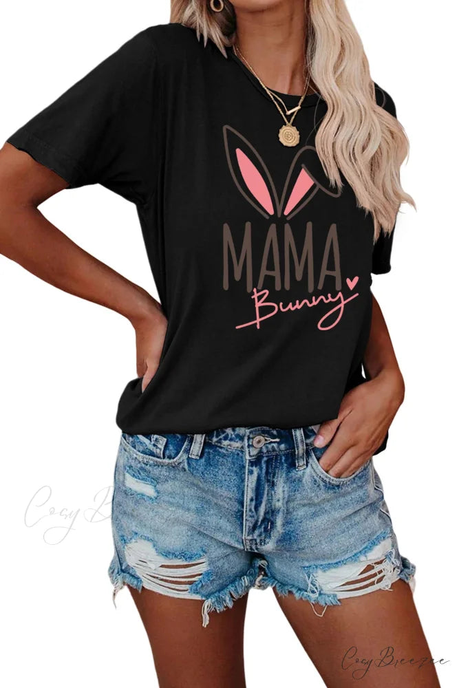 Bunny Graphic T-shirt for Moms Balck / S