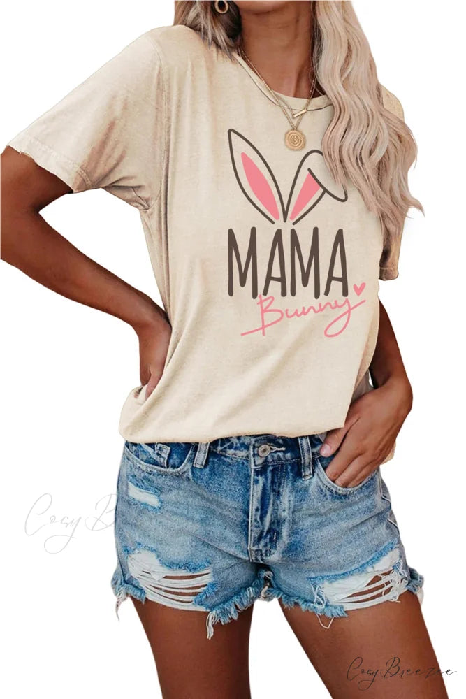 Bunny Graphic T-shirt for Moms Beige / S