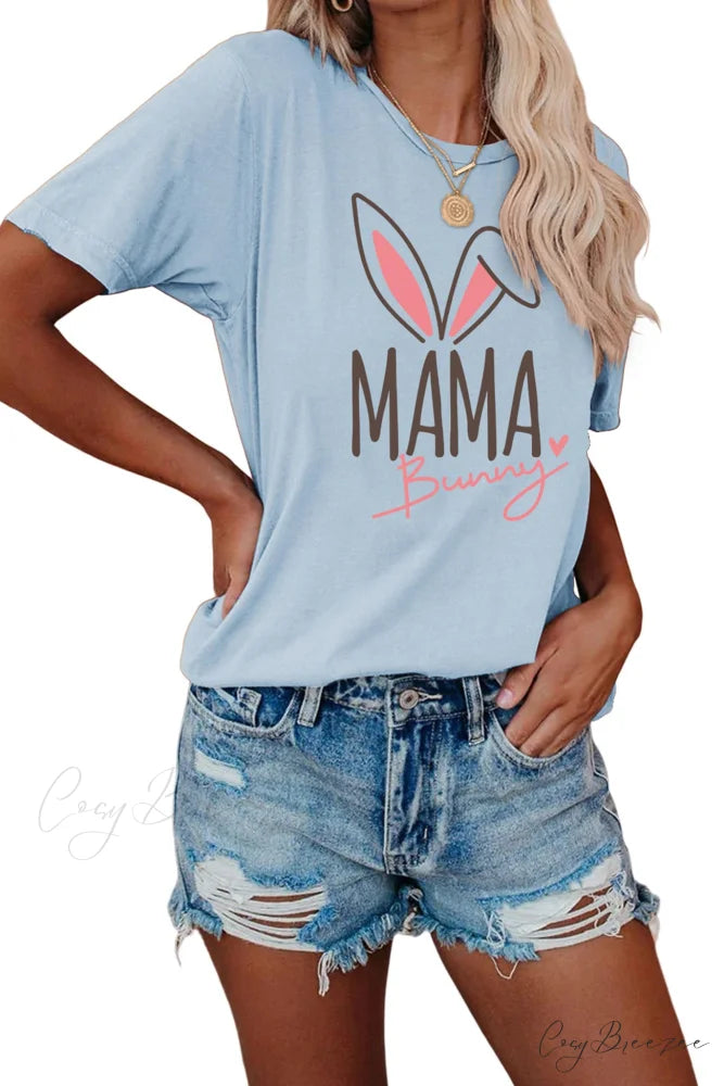 Bunny Graphic T-shirt for Moms Light Blue / S