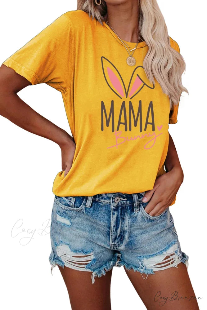Bunny Graphic T-shirt for Moms Mustard Yellow / S