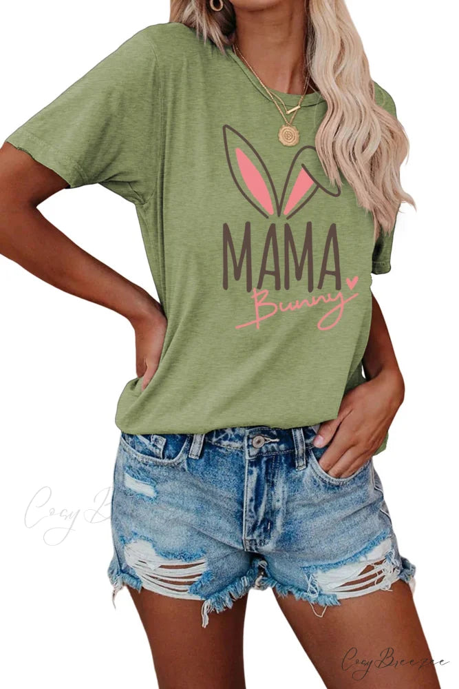 Bunny Graphic T-shirt for Moms Olive Green / S
