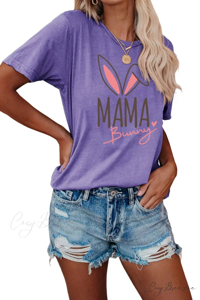 Bunny Graphic T-shirt for Moms Purple / S